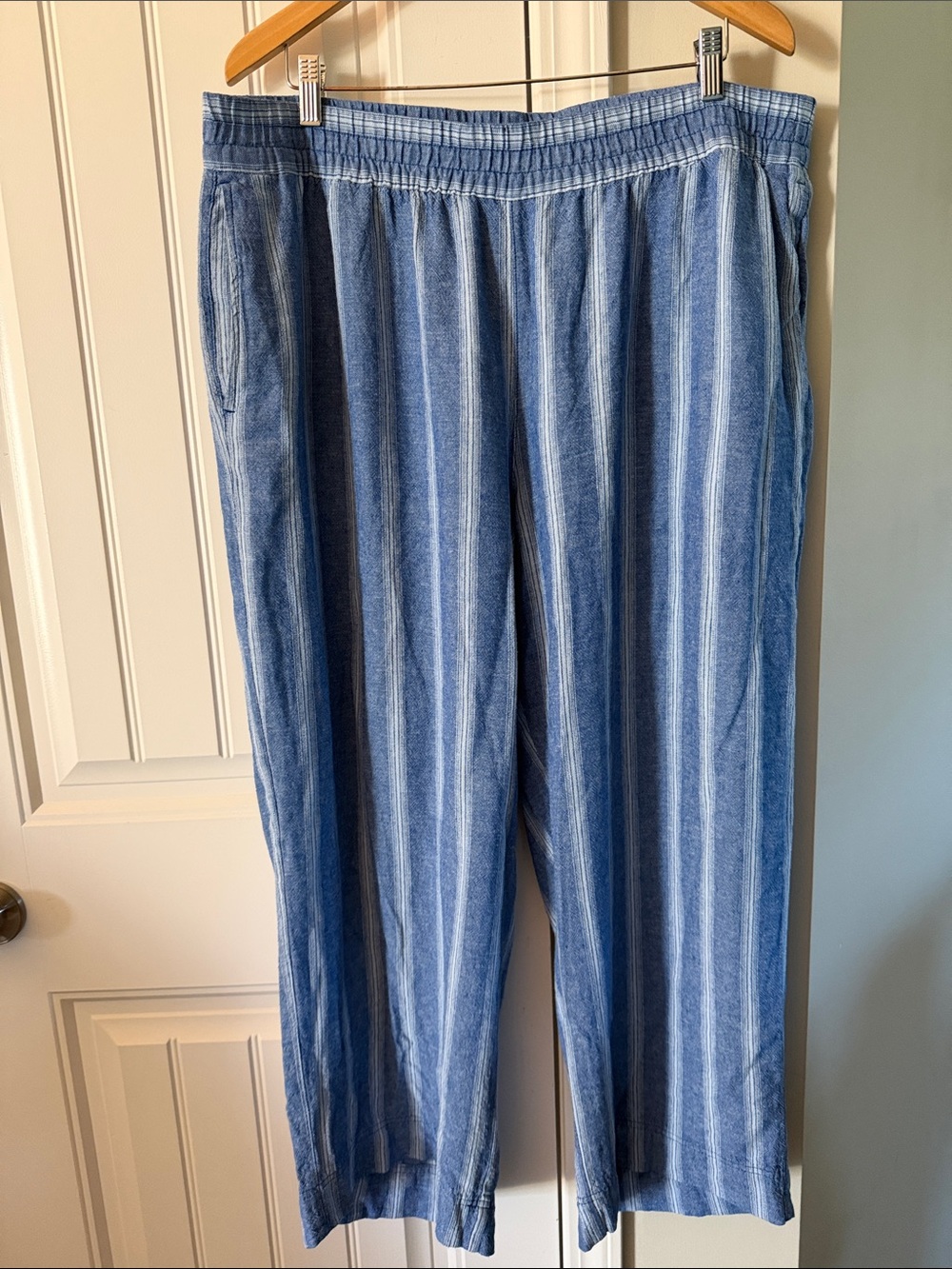 Old Navy Wide Leg pull on Linen Cotton Blend Pants Pockets XL